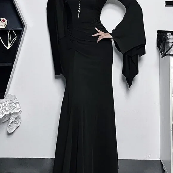 Gothic Maxi Dress Womens Long Flare Sleeve V-Neck Vintage Evening Wear - Picture 7 of 8